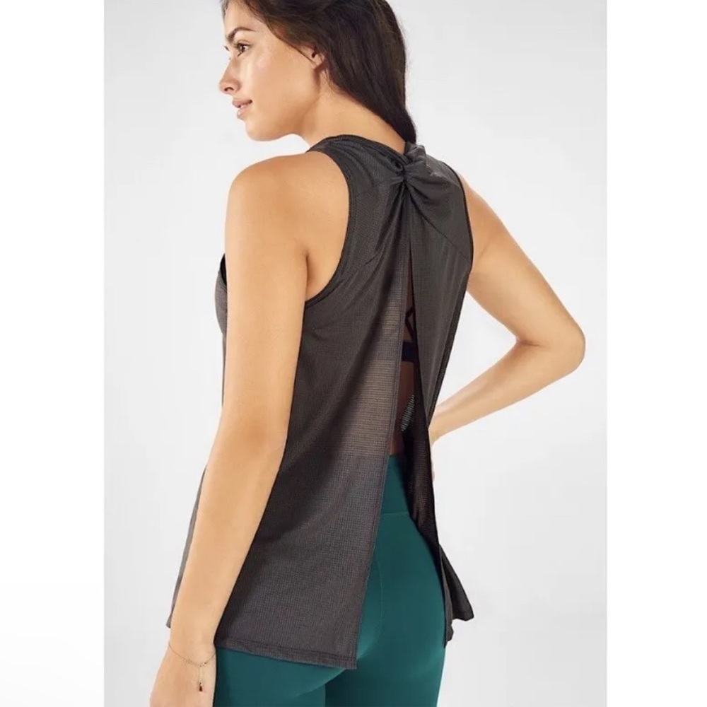 Fabletics Cashel Open Back Knotted Tank Top Black Small Medium